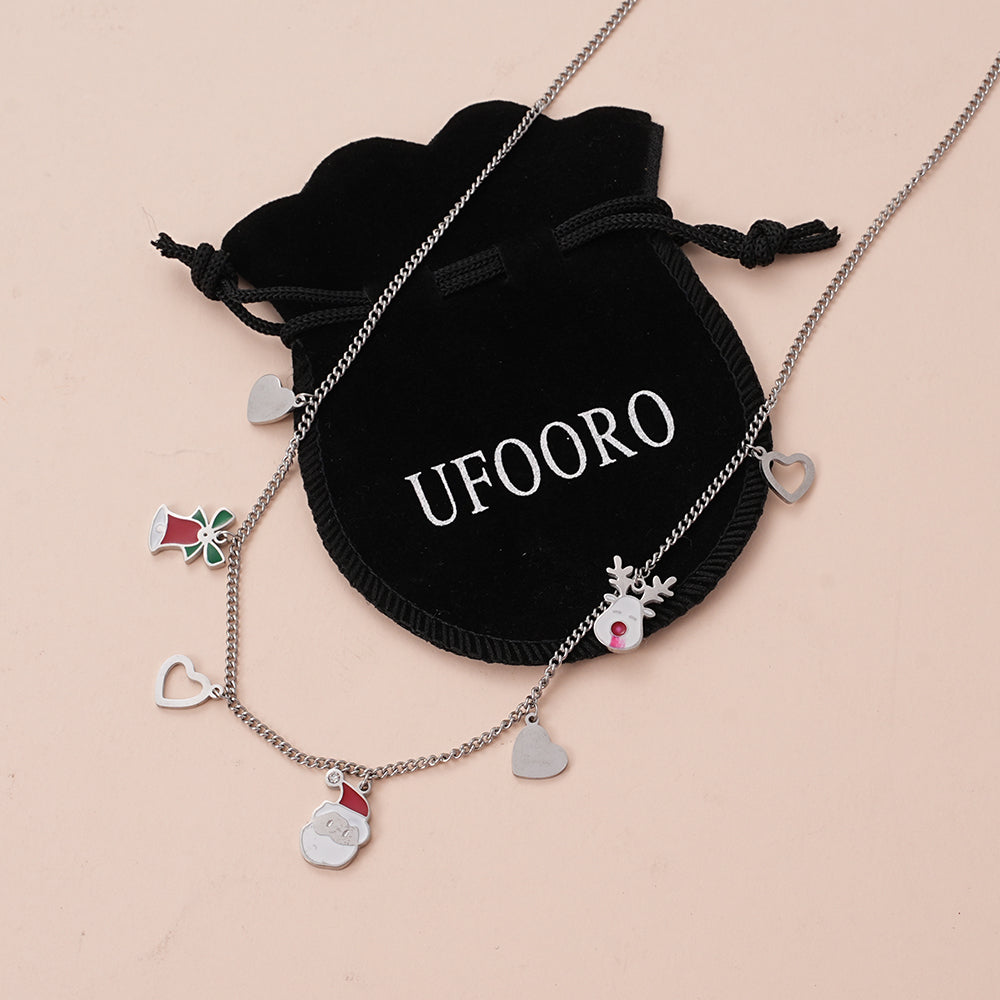 UFOORO Christmas Jewelry for Kids Santa Reindeer Snowman Necklace Bracelet Toddler Girl Gift