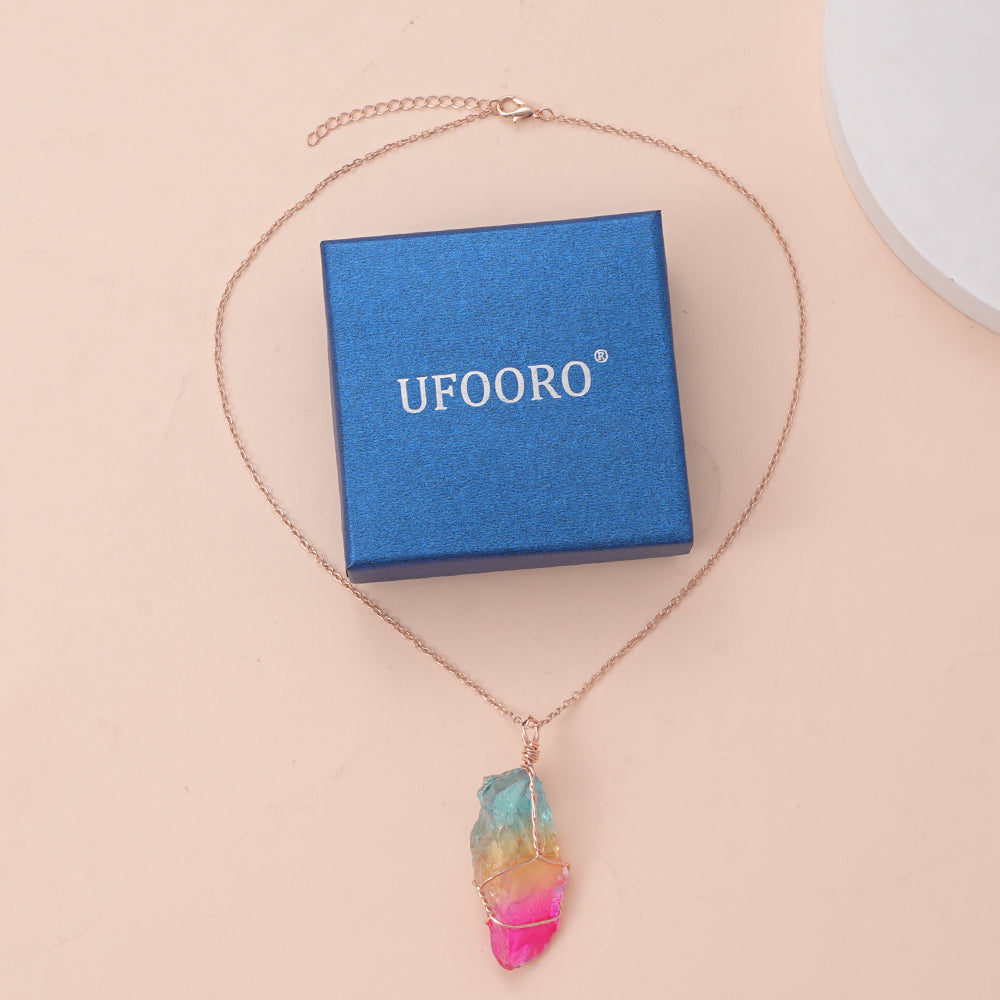 UFOORO Multi Color Crystal Necklace Costume Jewelry for Women Party Daily Sparkly Rainbow Simulated Stone