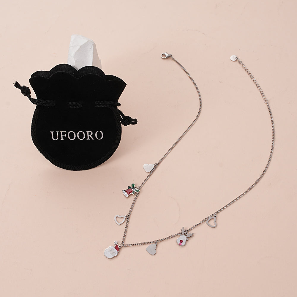 UFOORO Christmas Jewelry for Kids Santa Reindeer Snowman Necklace Bracelet Toddler Girl Gift