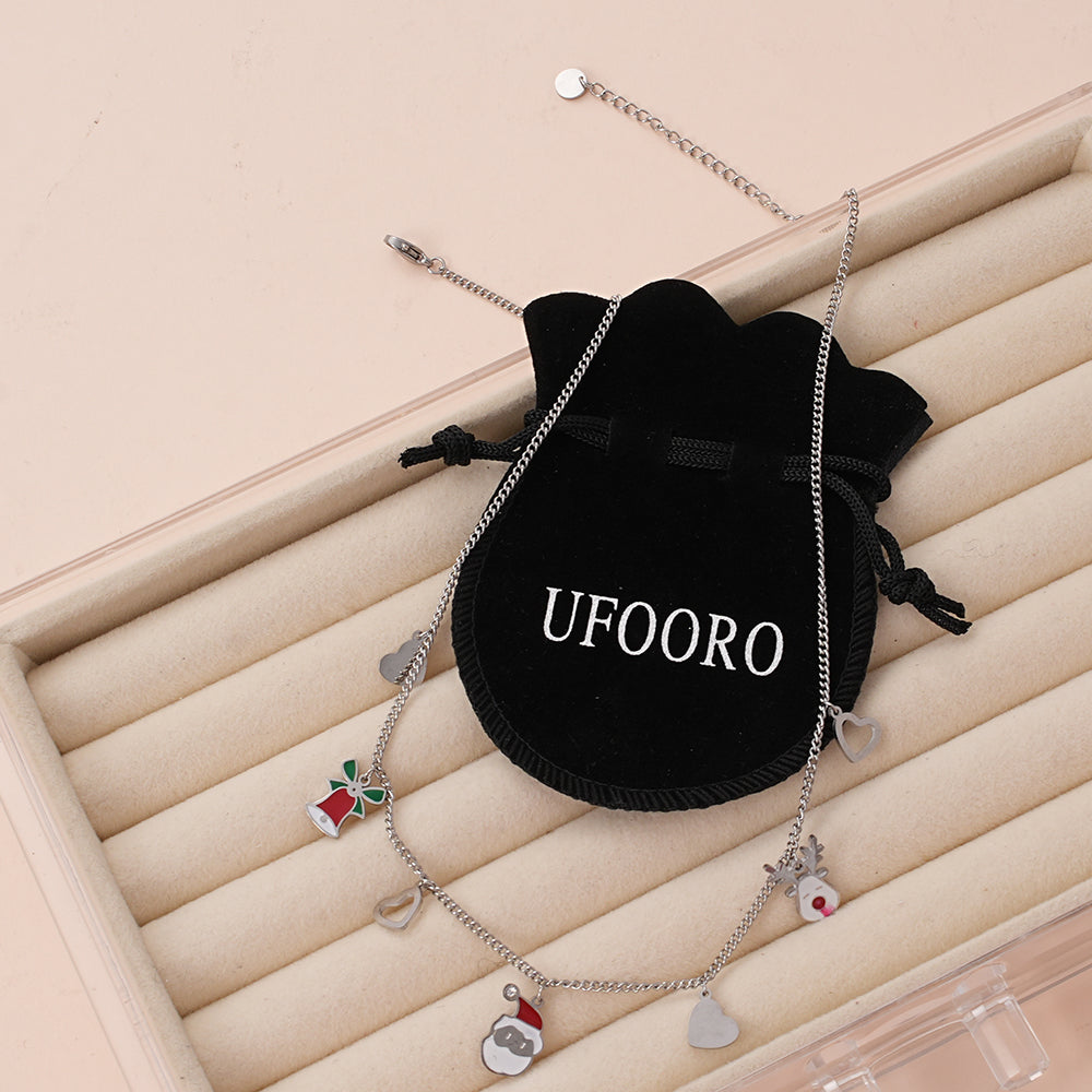 UFOORO Christmas Jewelry for Kids Santa Reindeer Snowman Necklace Bracelet Toddler Girl Gift