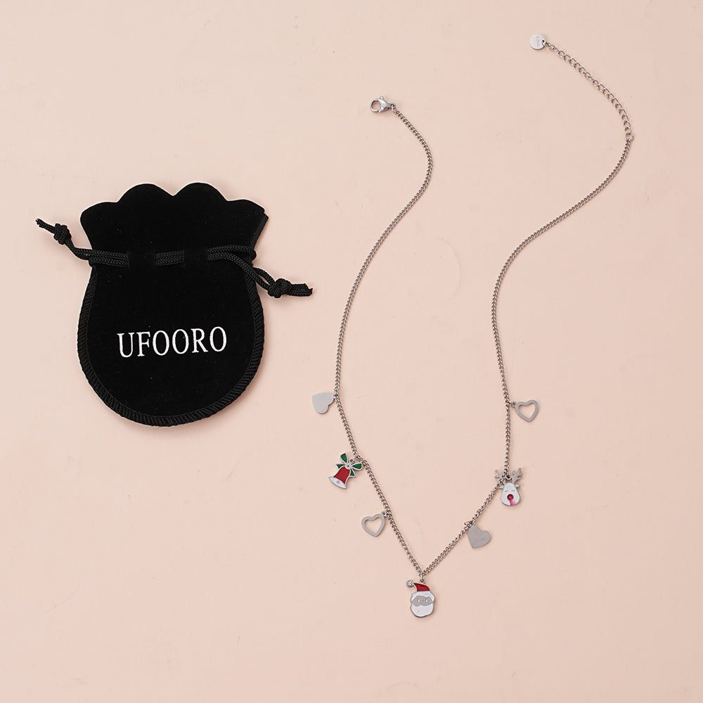 UFOORO Christmas Jewelry for Kids Santa Reindeer Snowman Necklace Bracelet Toddler Girl Gift