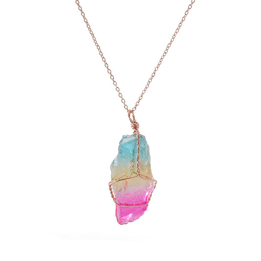 UFOORO Multi Color Crystal Necklace Costume Jewelry for Women Party Daily Sparkly Rainbow Simulated Stone