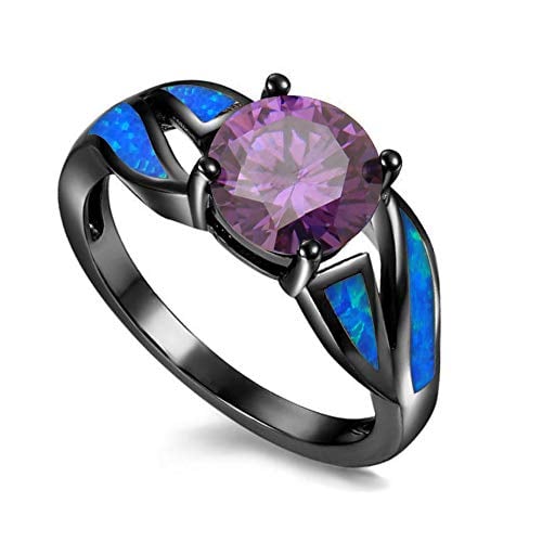 Black Rhodium Plated Blue Opal infinity Ring