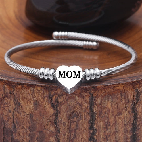 Mother's Day Special! Quote Stainless Steel Heart Charm Bangle